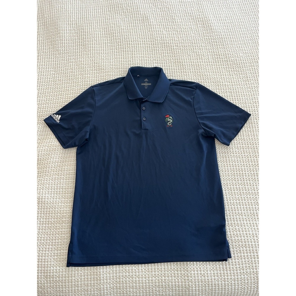 Adidas Golf Polo Med M MPCC Dragon Collar Logo Shirt Navy Blue
